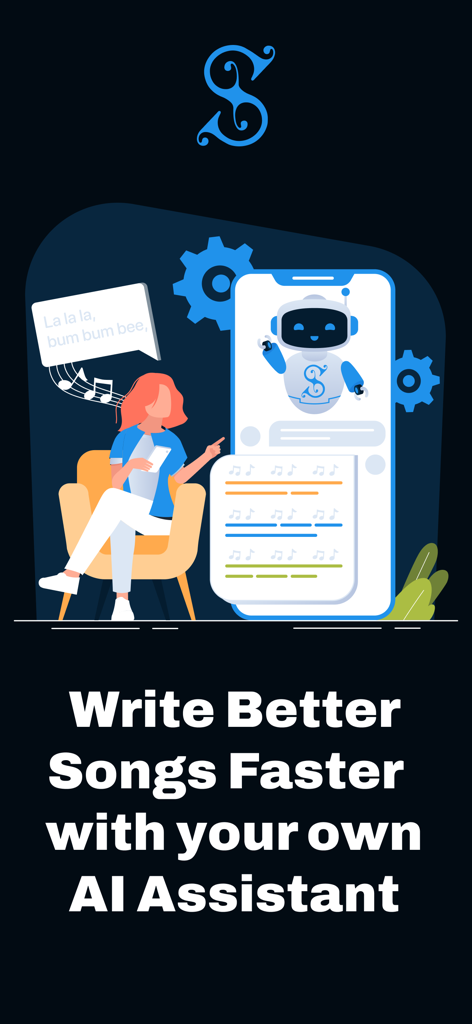 A woman using the Songwriter's Pad app to write lyrics with a friendly AI assistant