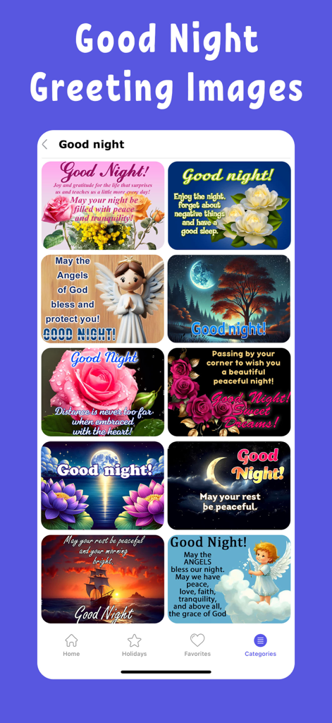 Love message & Birthday wishes - A gallery of Good Night greeting cards featuring floral designs, angels, and moonlit landscapes.