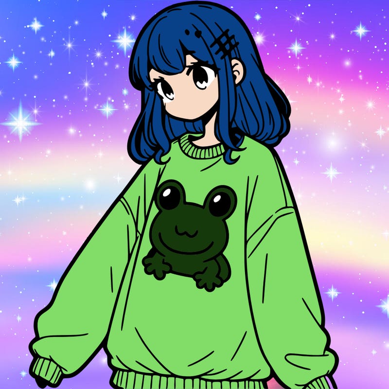 girl wearing frogging sweatshirt