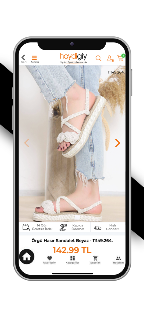 HaydiGiy - HaydiGiy mobile shopping app product page for white woven straw sandals