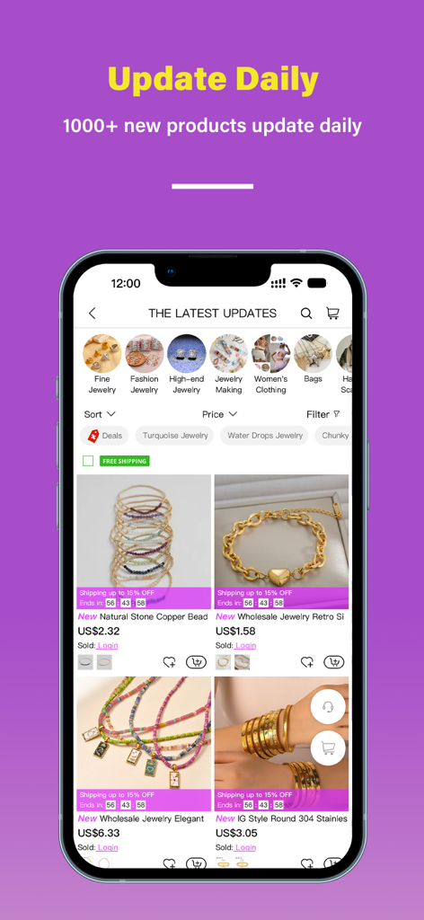 Nihaojewelry-Wholesale Online - Nihaojewelry app interface showing the latest wholesale jewelry arrivals with factory prices