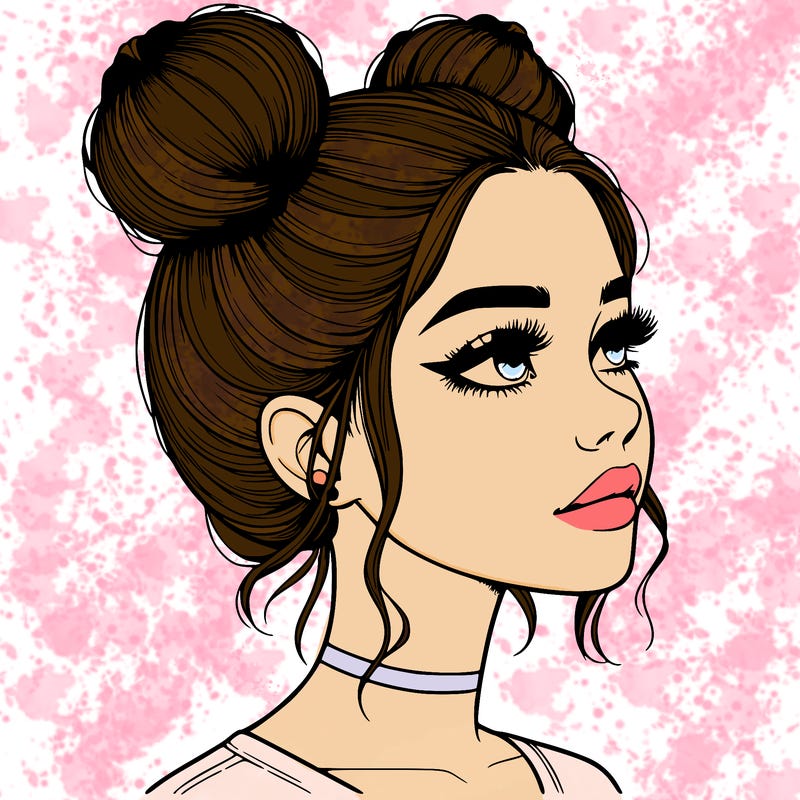realistic girl with buns on the top of her head