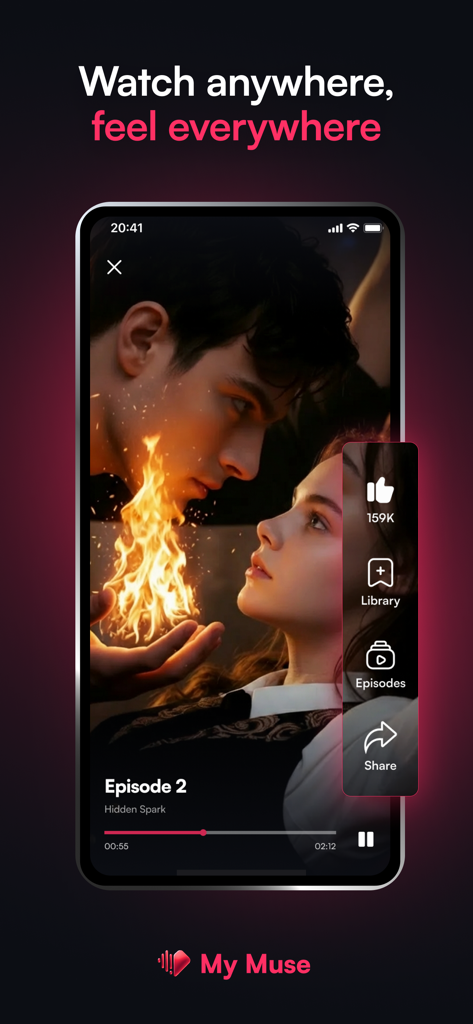 My Muse: Stream Short Series - Mobile interface of My Muse app displaying a fantasy romance short series episode