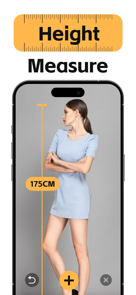 Smart Level & AR Ruler - Smartphone app measuring a woman's height using augmented reality