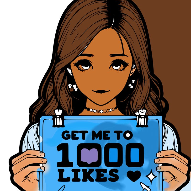 deatailed and realistic girl holding up a poster that says get me to 100 likes 👍🏻