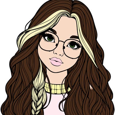 girl with long hair and freckles and glasses realistic