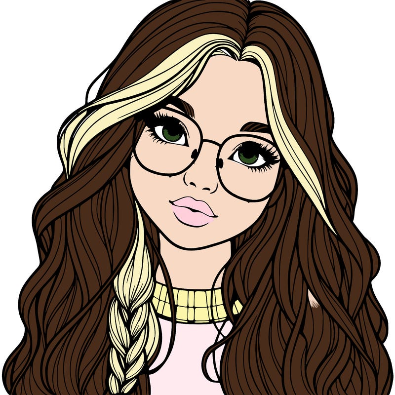 girl with long hair and freckles and glasses realistic