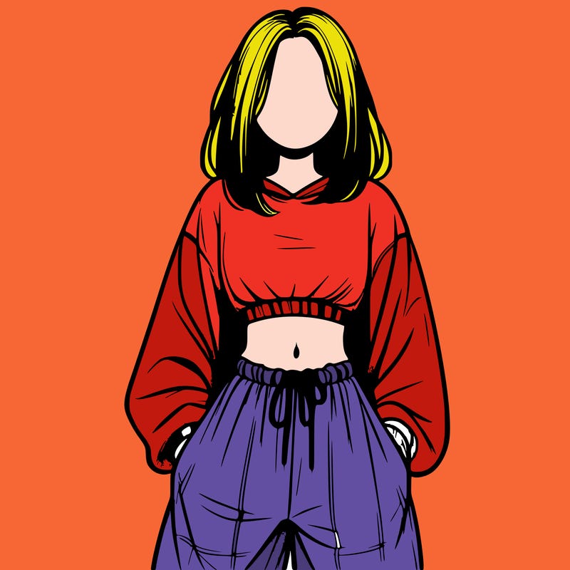 realistic girl faceless with baggy pants and a crop top