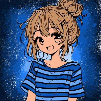 anime girl teenager striped shirt and smile and messy bun