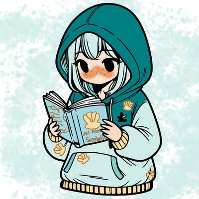 a girl in a hoodie reading a book