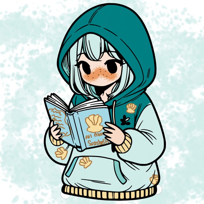 a girl in a hoodie reading a book