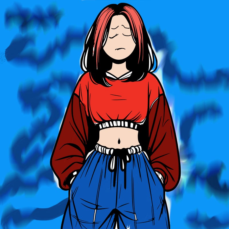 realistic girl faceless with baggy pants and a crop top