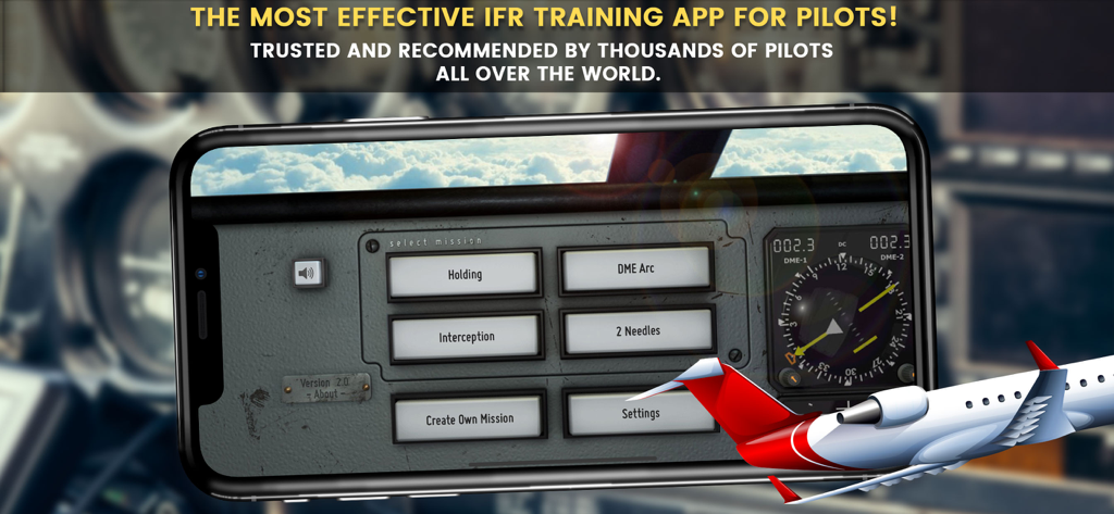 VOR Tracker - IFR Nav Trainer - VOR Tracker app interface displaying mission selection for IFR flight training
