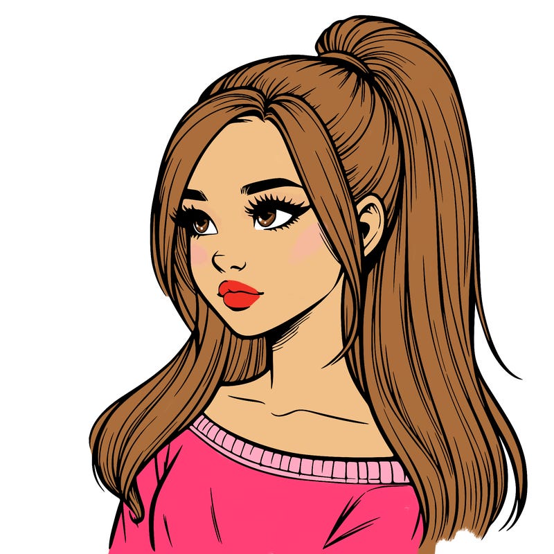 realistic girl with a high ponytail