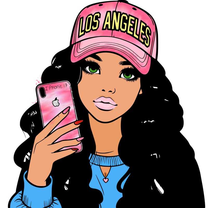 realistic beautiful girl wearing los ángeles cap holding an iphone