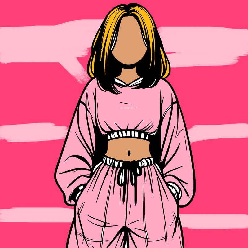 realistic girl faceless with baggy pants and a crop top