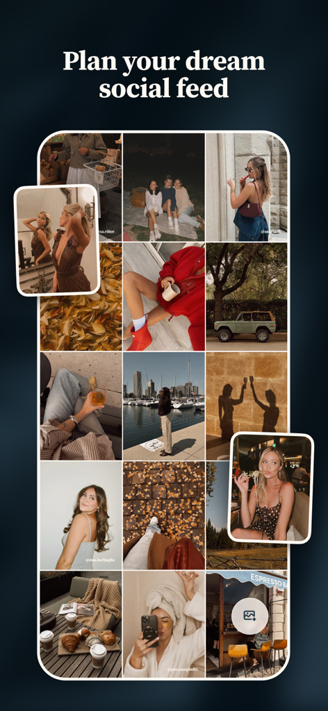 Setty: Photo Filters & Presets - An aesthetic Instagram grid preview within the Setty app for planning social media feeds.