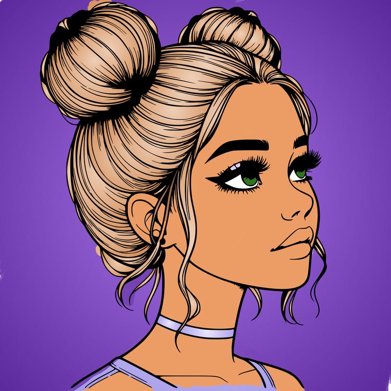 realistic girl with buns on the top of her head