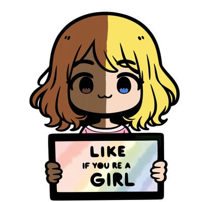 a cute girl holding a sign that says like if you’re a girl