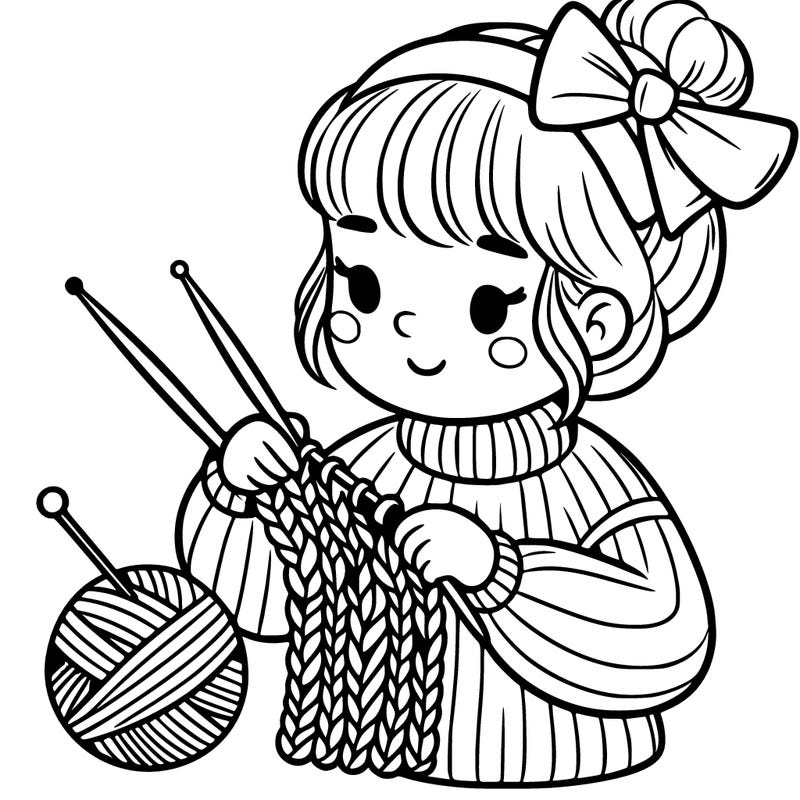 kniting young girl