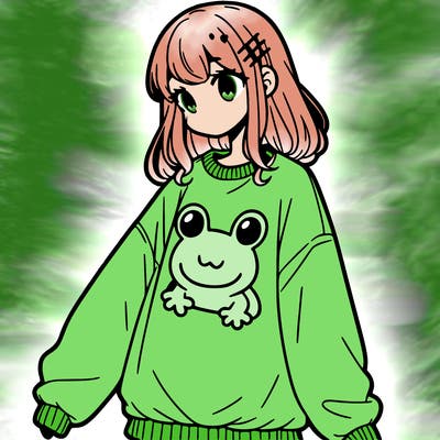 girl wearing frogging sweatshirt