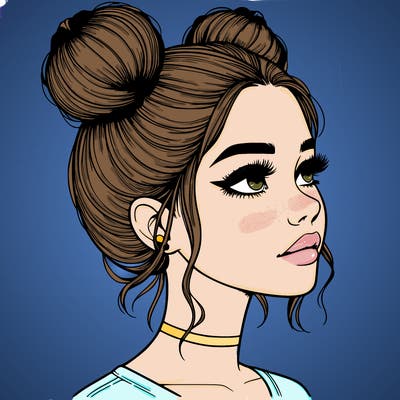 realistic girl with buns on the top of her head