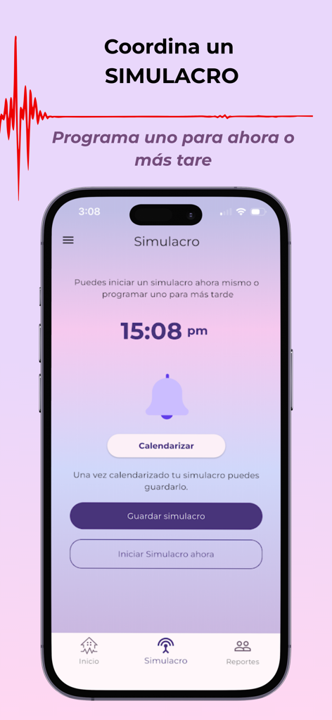 Interface of the Sismos Mexico app showing the feature to schedule or start an earthquake drill.