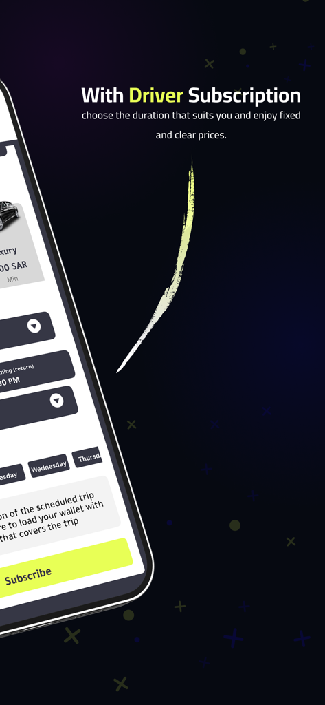 DRV-Driver - DRV-Driver app interface showing the daily subscription feature for fixed prices and scheduled rides