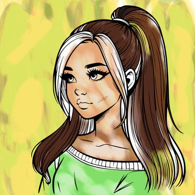 realistic girl with a high ponytail