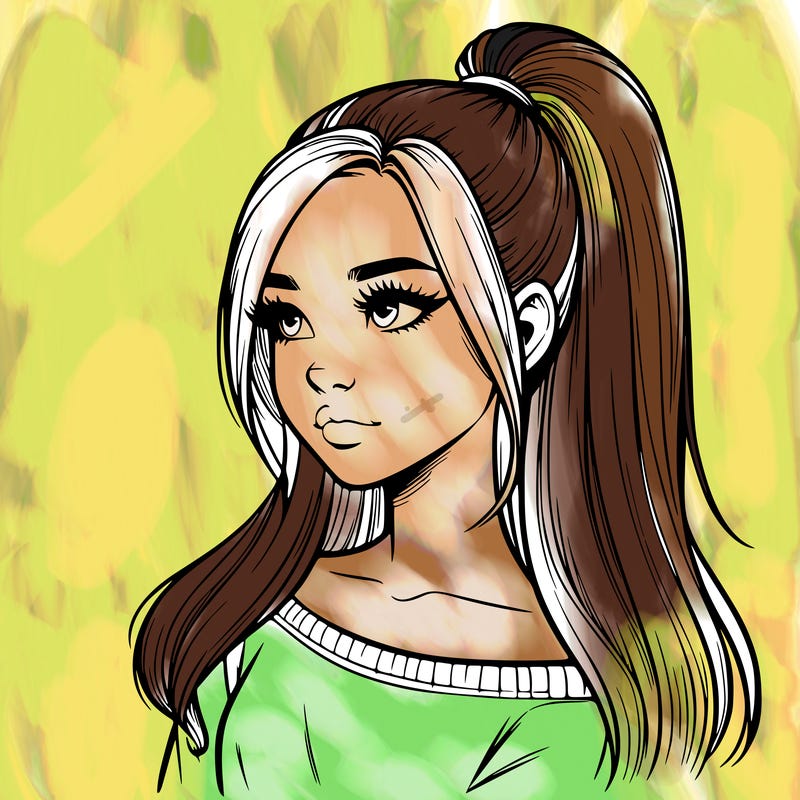 realistic girl with a high ponytail