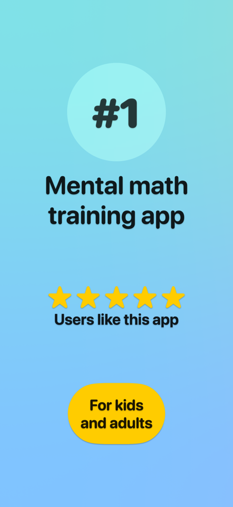 Mental Math - Mathee - Promotional screen for Mathee mental math training app for kids and adults featuring a five star rating