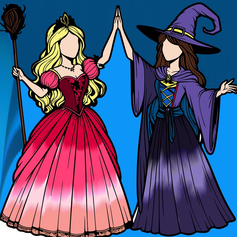 detailed realistic split of a princess and a witch