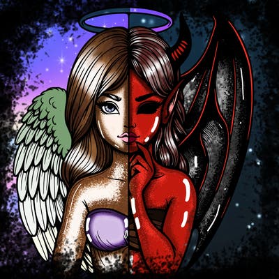 realistic angel half demon