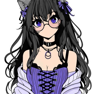 anime girl realistic with hot glasses and cat ears