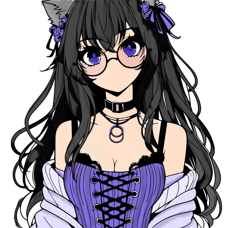 anime girl realistic with hot glasses and cat ears