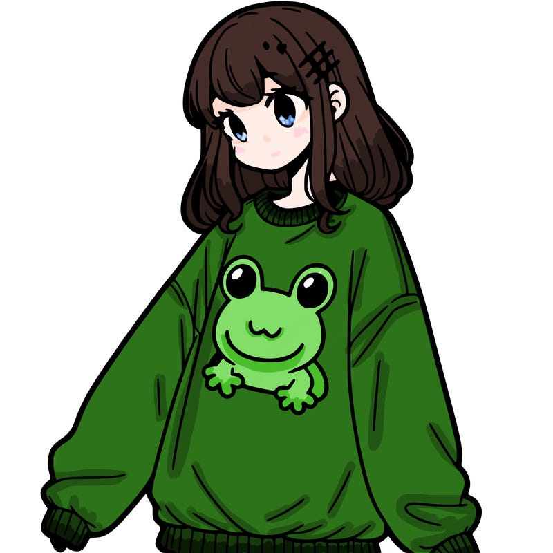 girl wearing frogging sweatshirt