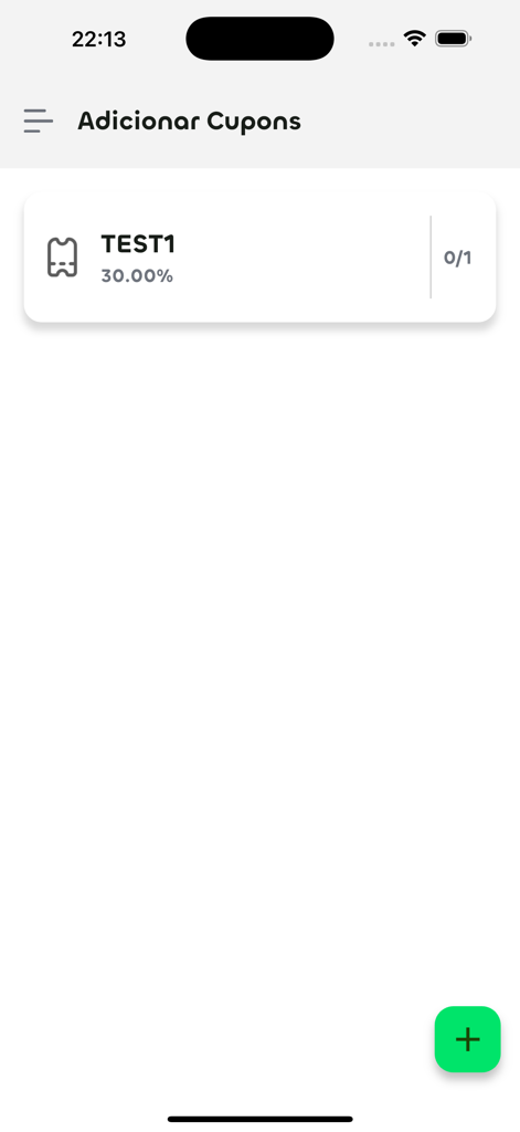 POP call - pedidos em massa - Add coupons screen showing a discount code in the POP call app