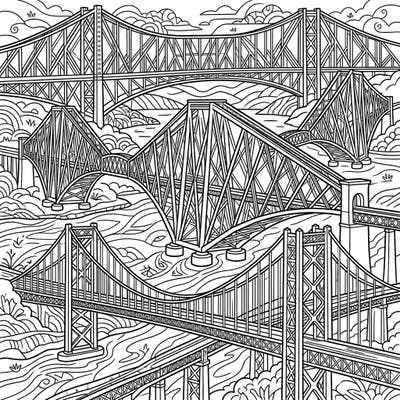 Dive into the fascinating world of structural design with our intricate Cantilever Bridges coloring page. This detailed illustration offers a unique artistic challenge, perfect for architects and enthusiasts alike.