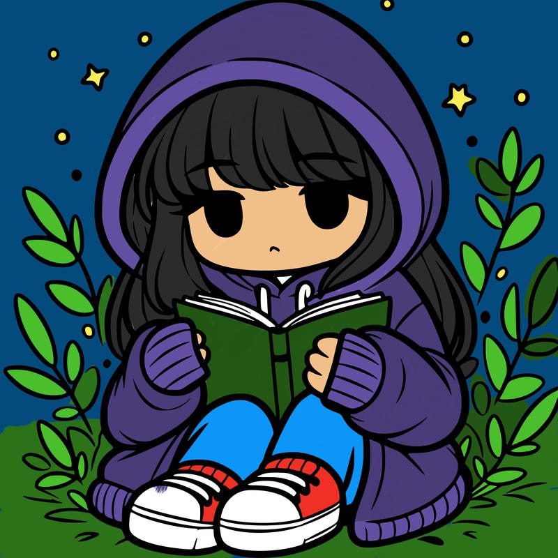 girl in oversized hoodie reading a book
