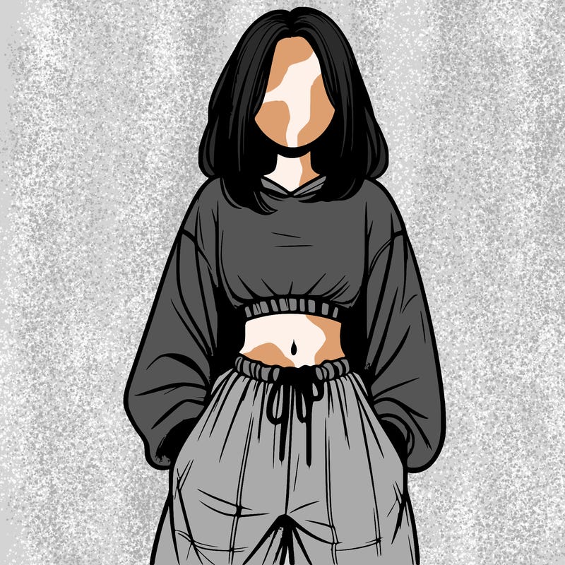 realistic girl faceless with baggy pants and a crop top