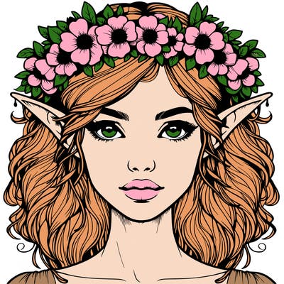 realistic female elf with flower crown