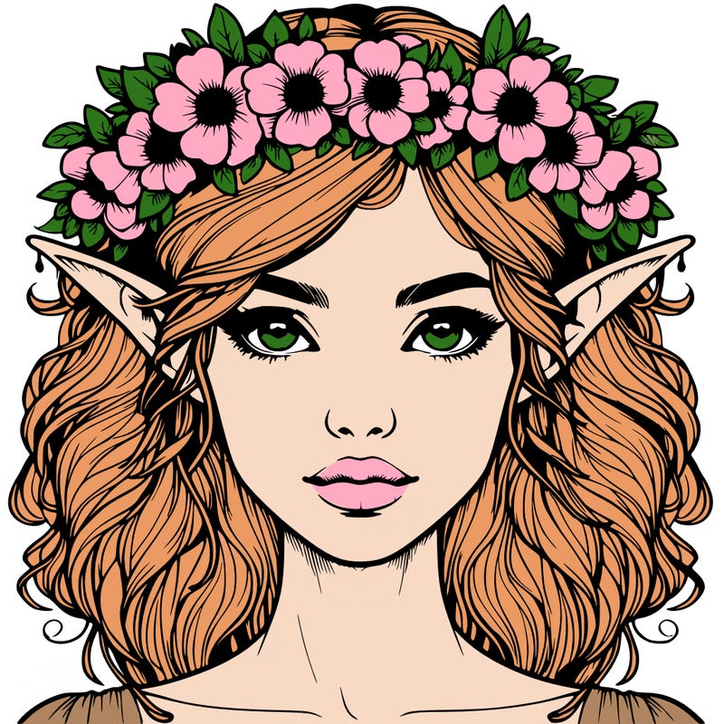realistic female elf with flower crown