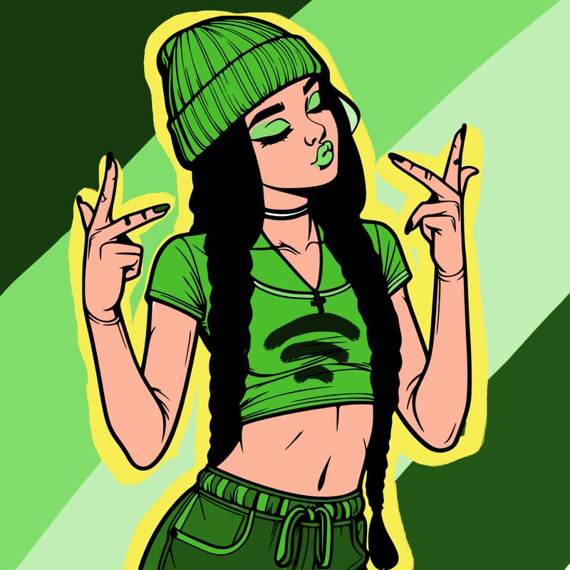 realistic teenage girl with braids and a beanie and crop top doing 🫶🏼