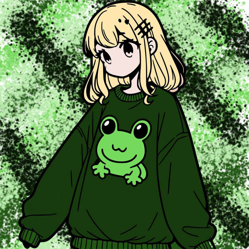 girl wearing frogging sweatshirt