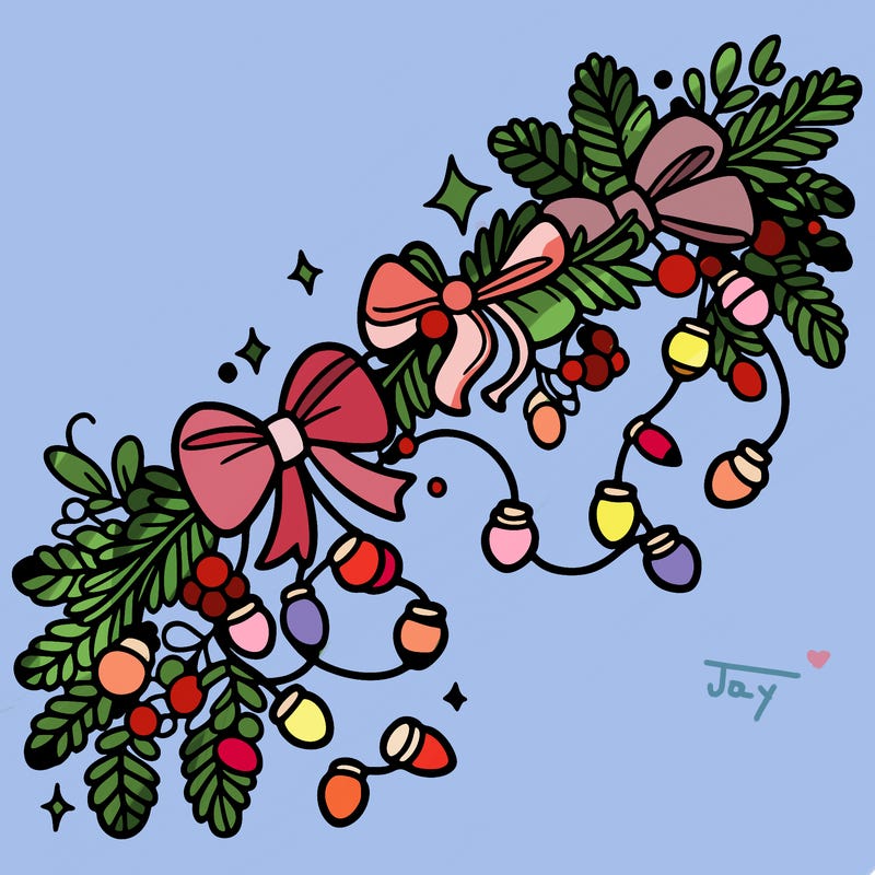 christmas garland: decorated with lights and ribbons..simple vector art