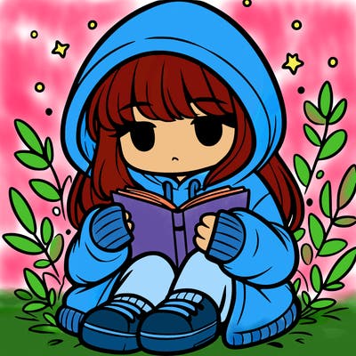 girl in oversized hoodie reading a book