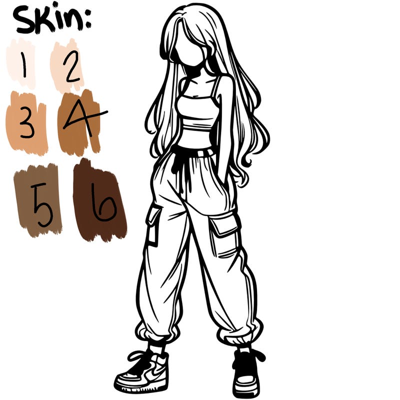 girl in baggy pants crop top and long hair