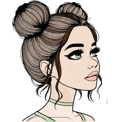 realistic girl with buns on the top of her head
