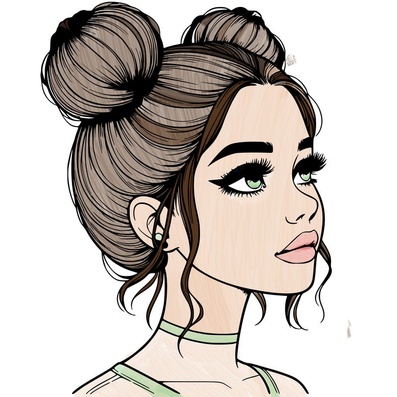 realistic girl with buns on the top of her head