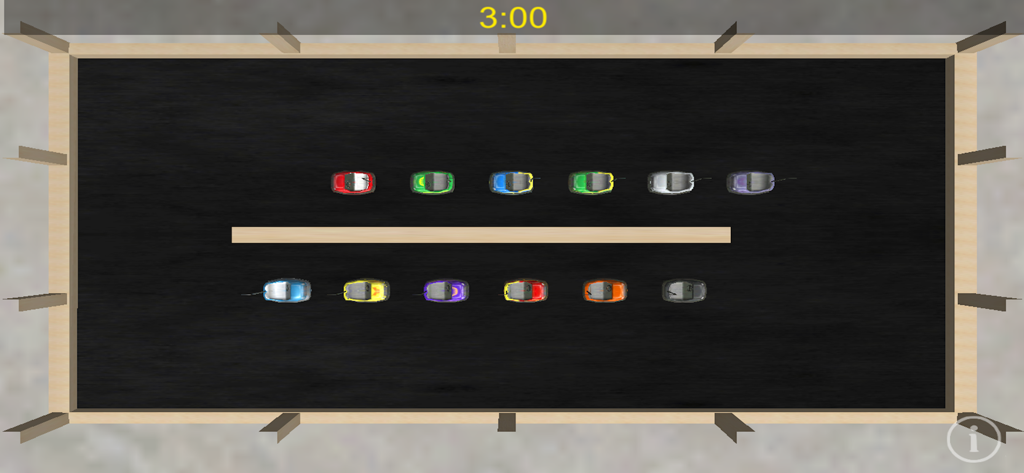 Bumper Car Mania - Visão de cima para baixo de carrinhos de para-choque coloridos em uma arena dividida